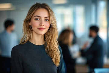 Obraz premium Confident Businesswoman in Modern Office Setting with Team Discussion