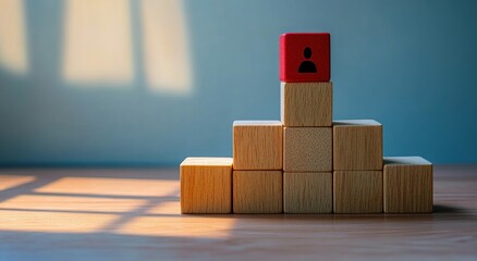 Leadership Development and Team Hierarchy with Wooden Blocks in Modern Office