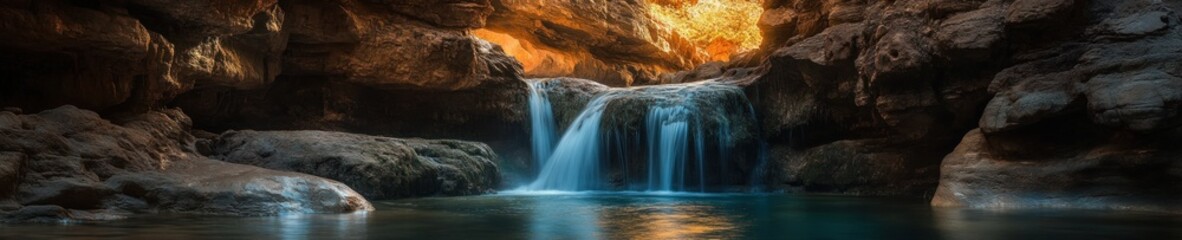 Obraz premium Serene Waterfall Cascading Through a Rocky Cave