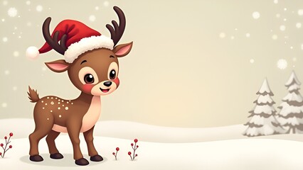 Naklejka premium santa claus with reindeer reindeer with christmas tree and snowflakes december merry deer animation cartoon gift background santaclause 