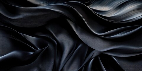 Fototapeta premium Black Fabric Flowing Textures Abstract Dramatic Lighting Close-Up Photography