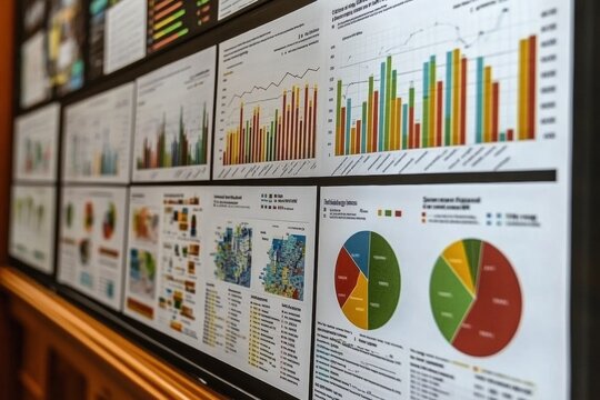 Data visualization presentation at corporate conference business analysis environment informative charts and graphs