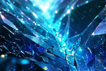 Blue cristal background. Glow effect. Broken glass effect background. Crystal bg.