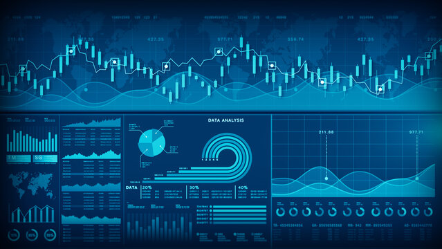 Professional data dashboard showcasing charts, and graphs, for finance, trading, and business insights. Data analytics for business, and strategy financial investment background 3d Rendering