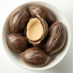 Shea Nut Isolated on White Background, Natural Shea Kernel, Shea Butter Source, Organic Ingredient, Shea Fruit, Botanical Illustration, African Shea Nut, Skincare Ingredient, Raw Shea Nut 
