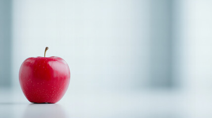 Beautiful red apple on a clean white plate showcasing vibrant color and freshness in a simple setting