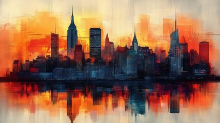 Obraz premium London City Skyline Abstract Expressionism Painting with Big Ben and Tower Bridge