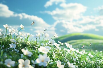 meadow with white flowers