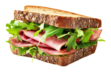 Ham and lettuce sandwich with seeded whole grain bread, culinary delight. Fresh and healthy lunch concept