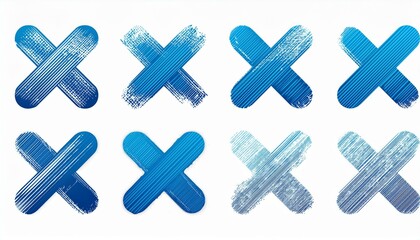 Obraz premium set Grunge blue x sign on isolated white background. Generated image