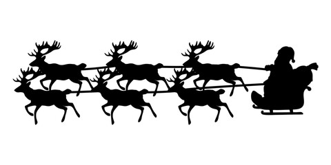SILLUETTE OF SINTERCLAUSE AND REINDEER CARRIAGE
