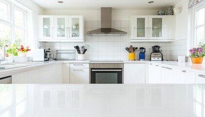 Modern White Kitchen With Glass Cabinet Doors