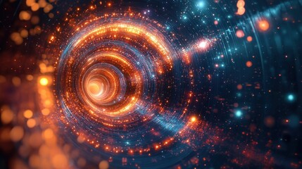 Futuristic Digital Vortex with Glowing Particles and Abstract Background