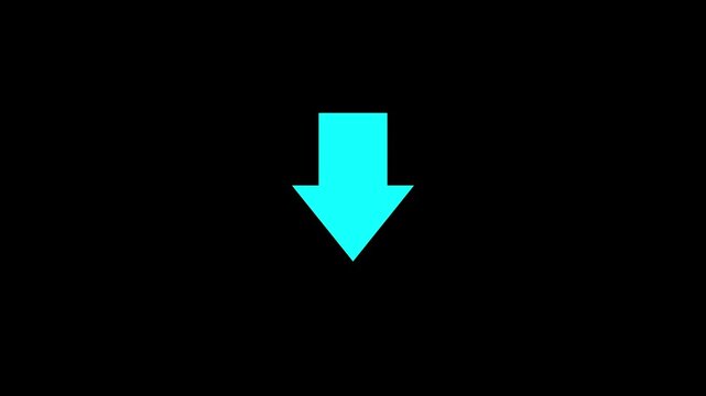 Down indicator arrow animation on black background. Animated blue squirrel arrow motion. moving arrow video footage.