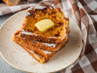French Toast with Honey and Butter, Sweet Breakfast Delight, Delicious and Tasty Morning Treat