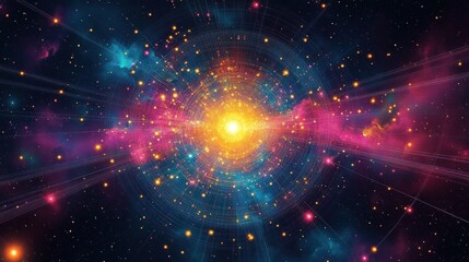 Cosmic Explosion Glowing Patterns and Radiant Light Trails in Deep Space Digital Art