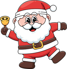 Cheerful Cartoon Santa Claus Holding a Bell