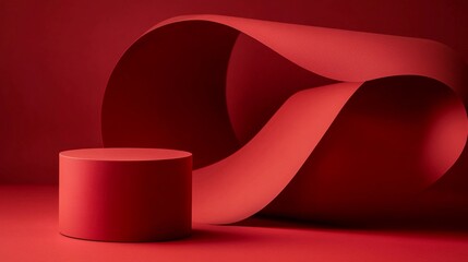 red cylindrical podiums on a red background for presenting products,