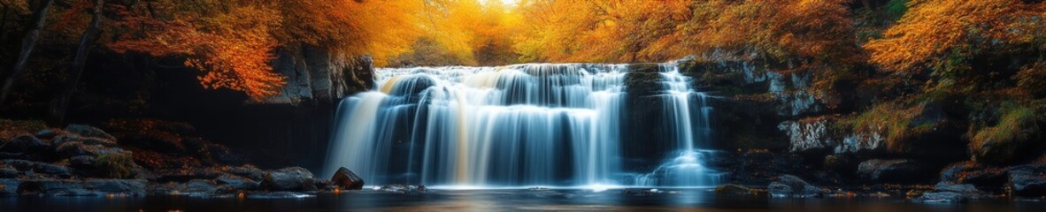 Autumn Waterfall Cascading Through Golden Forest