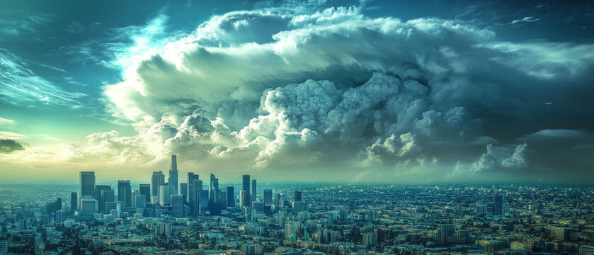 Futuristic Cityscape with Fluctus Clouds: Digital Painting