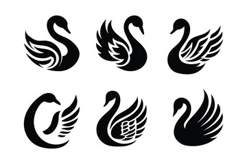 Six Stylized Black Swan Silhouettes With Wings