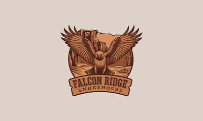 Falcon flying over canyon for Falcon Ridge Smokehouse.