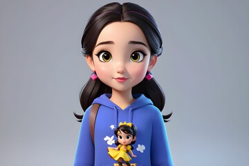 erican girl cartoon character 3d