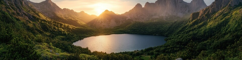 Obraz premium Majestic Mountain Lake Sunset Scene Awe Inspiring View