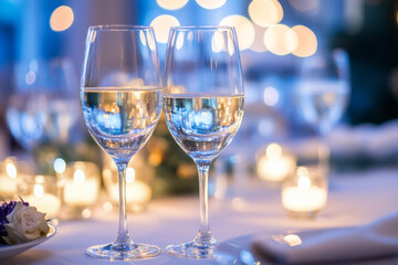 Romantic Candlelit Dinner Party with Wine Glasses