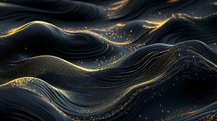 Naklejka premium Sleek Black Background Adorned with Three-Dimensional Gold Accents and Lines