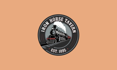 Classic train logo for Iron Horse Tavern establishment.