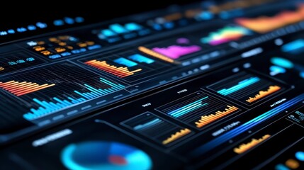 Obraz premium Futuristic Data Analytics Dashboard Graphs Charts Business Intelligence