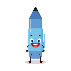 cute happy expression of blue pen cartoon character