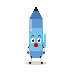 cute shocked expression of blue pen cartoon character