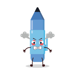 cute furious expression of blue pen cartoon character
