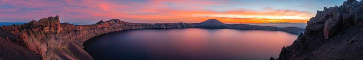 Obraz premium Volcanic Crater Lake Sunset Majestic Landscape