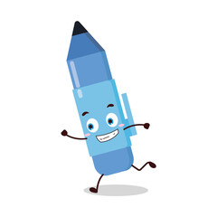 cute rush running expression of blue pen cartoon character
