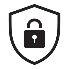 Shield protection key icon symbol Flat vector illustration. Shield with a padlock.