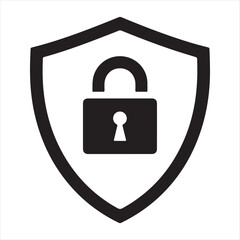 Shield protection key icon symbol Flat vector illustration. Shield with a padlock.