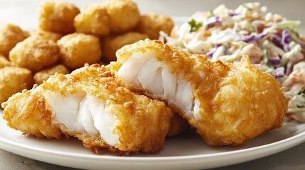 "Delicious Crispy Fried Fish Served on a Plate with Fresh Herbs and Lemon Slices"