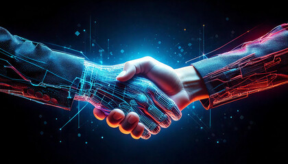 Handshake in digital futuristic style. The concept of partnership 43796