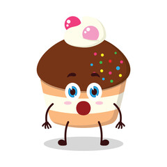 cute shocked expression of muffin cartoon character