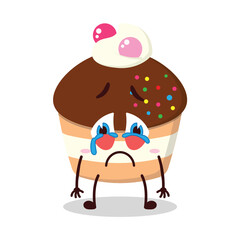 cute cry expression of muffin cartoon character