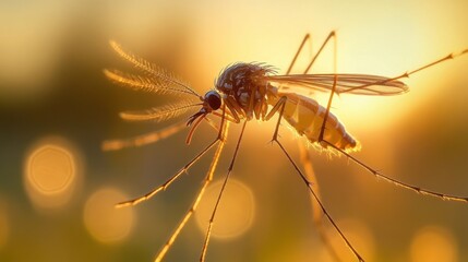 Close-up of a Mosquito in Flight with Detailed Wings Macro Photography Dreamy Background