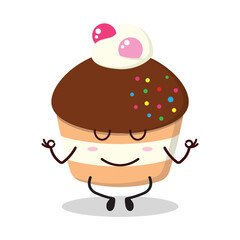cute yoga expression of muffin cartoon character