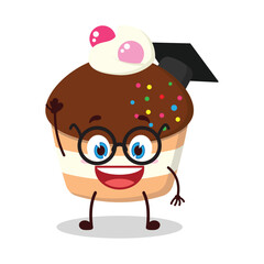 cute graduation college student expression of muffin cartoon character