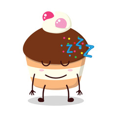 cute sleep expression of muffin cartoon character