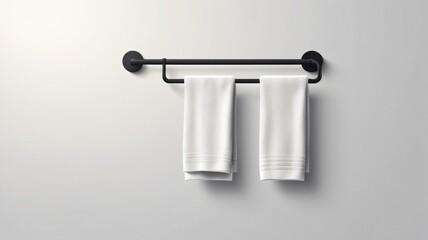 Modern towel rack with white towels hanging against a minimalist wall design