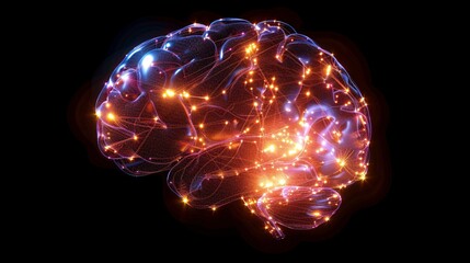Luminous Vibrant of Brain Synaptic Connections and Neural Network  Abstract Digital Representation of Neuroscience and Cognitive Processes