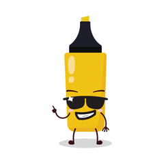 cute cool expression of yellow highlighter cartoon character wear sunglasses 